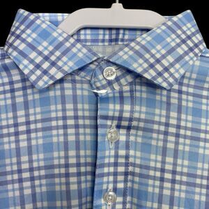Collars & Co Polo Shirt Mens Medium Blue Purple Plaid Preppy Dress Collar NEW
